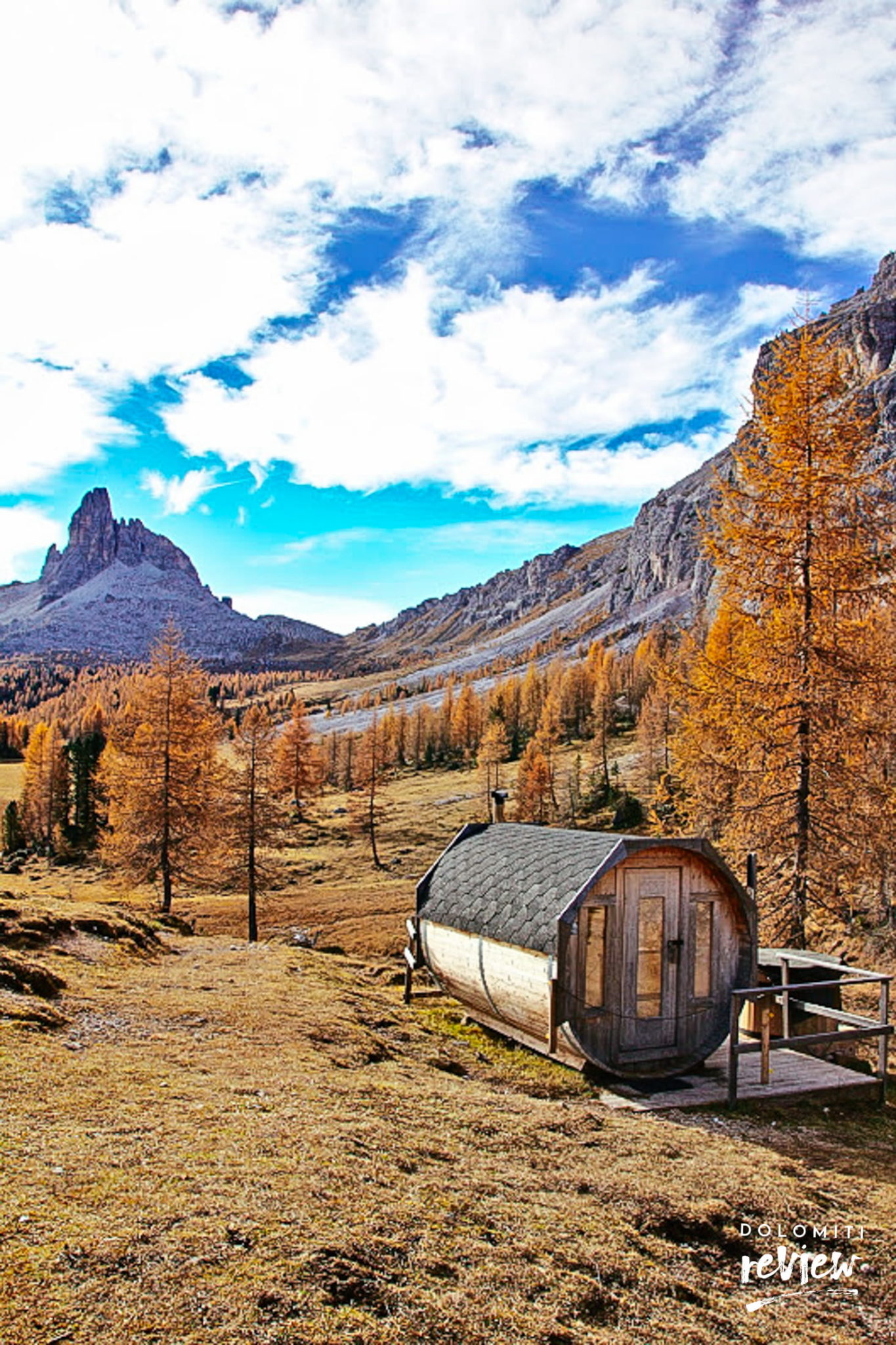 Sauna con vista sul Becco di Mezzodì al Rifugio Croda da Lago